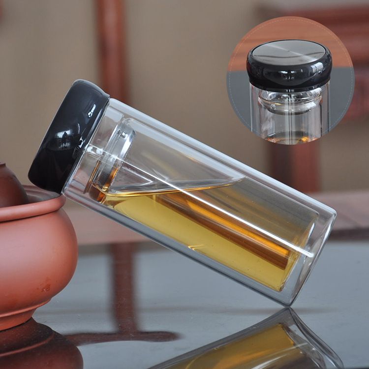 經(jīng)典蓋帶茶隔薄底雙層玻璃杯