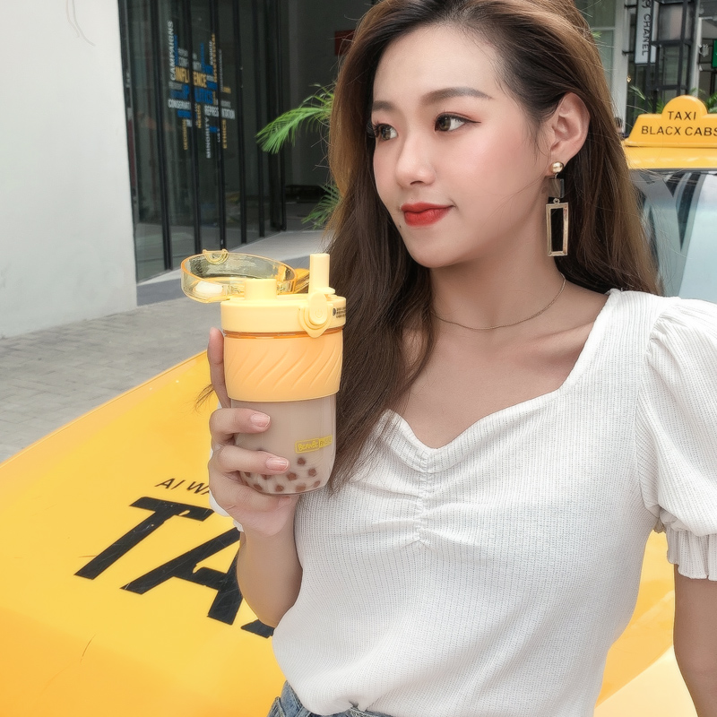 創(chuàng)意塑料咖啡杯帶吸管奶茶杯